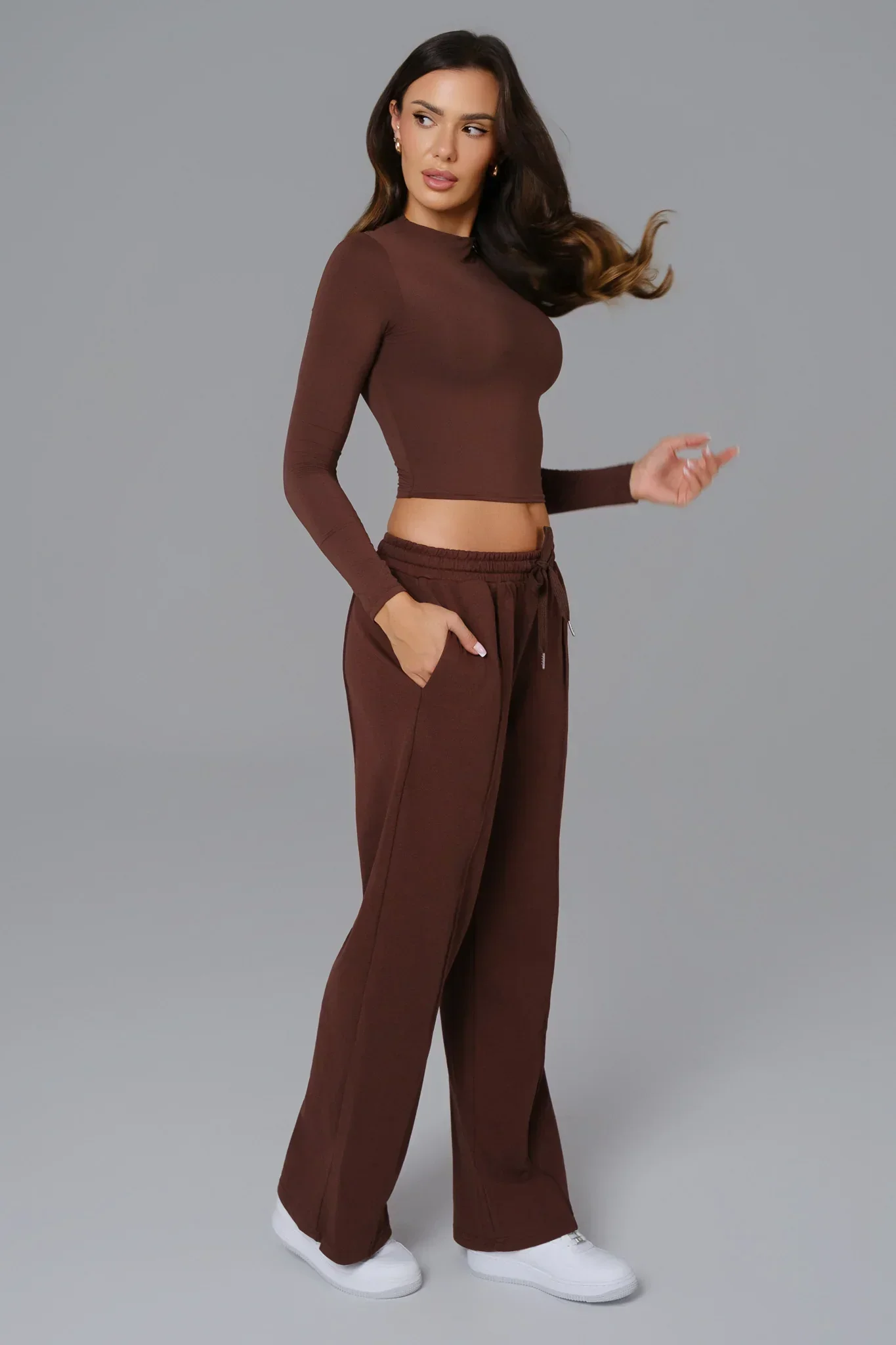 Ellie Long Sleeve Top - Brown - Image 5